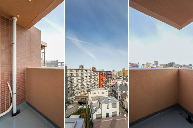 北東向きのバルコニーからは、空を大きく仰げます。正面に見えるカラフルな建物が、なんだかチャーミングです。