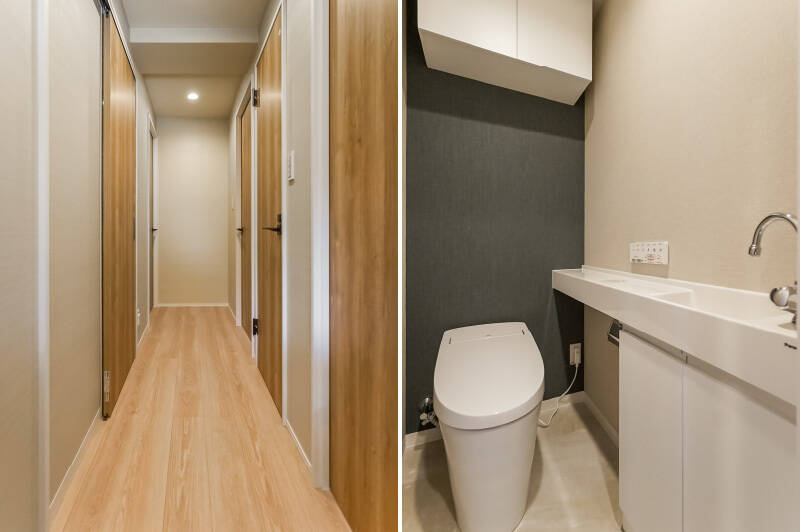 トイレは廊下からアクセスします。うれしい手洗い器付き。