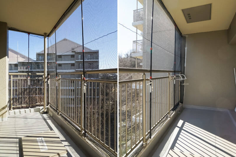 バルコニー①は南向きの長方形で、奥行きがしっかりあります。お気に入りのアウトドアチェアを置いて、のんびり日向ぼっこを楽しむのも気持ち良さそう。