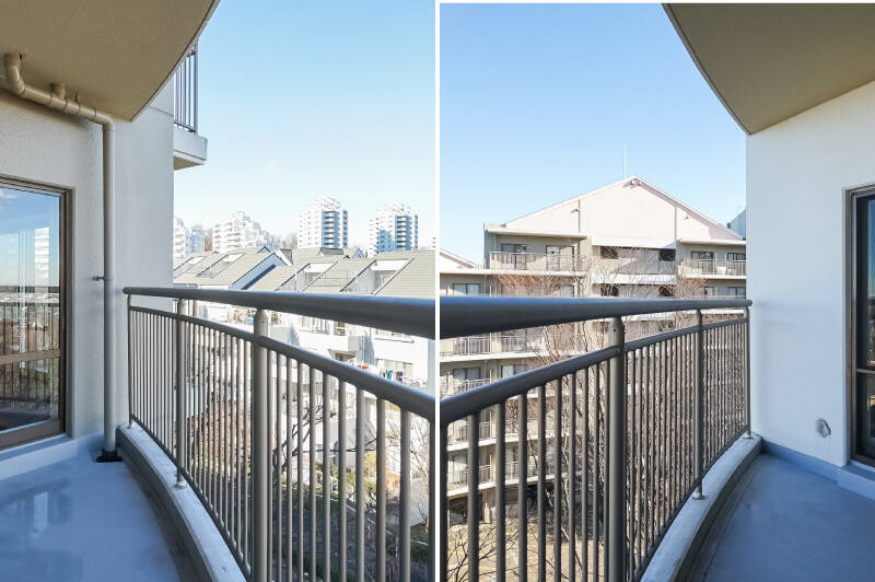 洋室CとLD両方にアクセスできる扇形のバルコニーです。