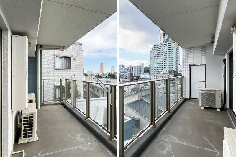 バルコニーは幅、奥行きともにゆとりがあり、椅子やテーブルも出せそうです。