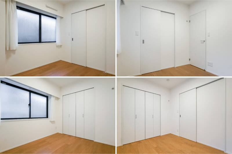 <b>上・</b>約4.7帖の洋室B。こちらの居室にもWICが付いていますよ。/<b>下・</b>LDK横の約4.6帖の洋室C。折れ戸2枚分のクローゼットが備わっています。