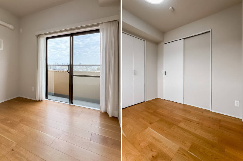 東向きのバルコニーへは、洋室Bの掃き出し窓からアクセスします。