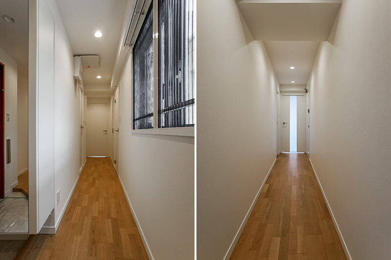 玄関入ってすぐには左右に伸びる、とても長い廊下が！