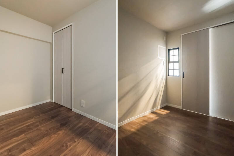 キッチンの横に位置する洋室B。撮影時は、照明が付いていなかったのですが、室内窓から光が差し込み、自然光だけでもほんのり明るさを感じられました。