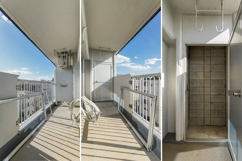 ややゆとりのあるバルコニー。観葉植物も元気に育ちそう。バルコニーの端には、倉庫が！ 十分な高さがあるため、ラックなどを設置すれば大容量収納として活用できそう。