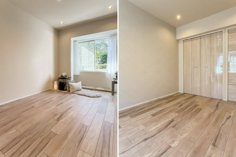 LDKお隣の洋室A。窓際は床が一段上がっているので、植物を置いたり本を無造作に重ねたりと、ディスプレイコーナーによさそう。