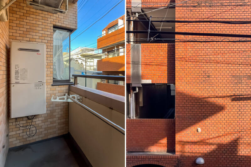 正面には別のマンションが建っています。バルコニーはコンパクトなため、こまめにお洗濯するのがオススメです。