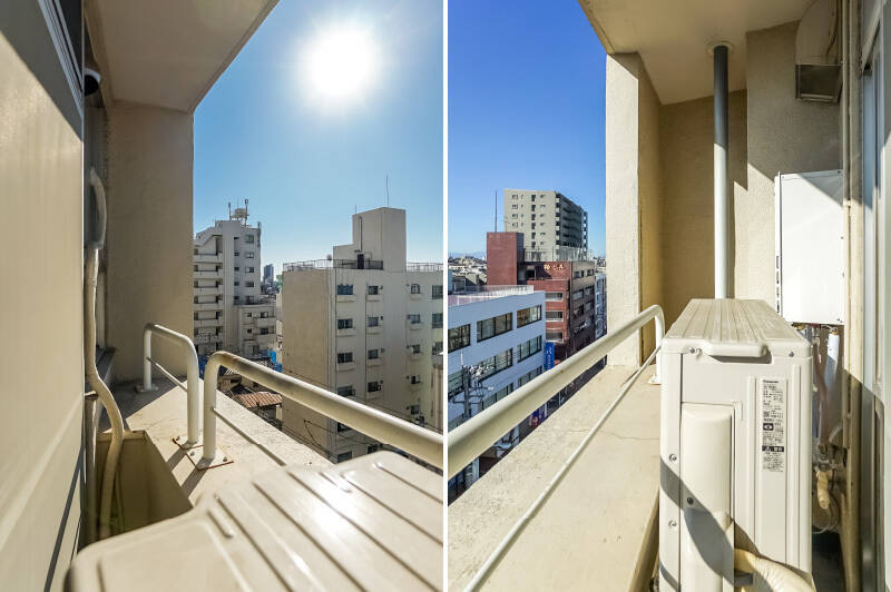 バルコニーは狭く、物干し金具がついていません。洗濯物は乾燥機能付き洗濯機か物干し場がある屋上テラスを活用しましょう。
