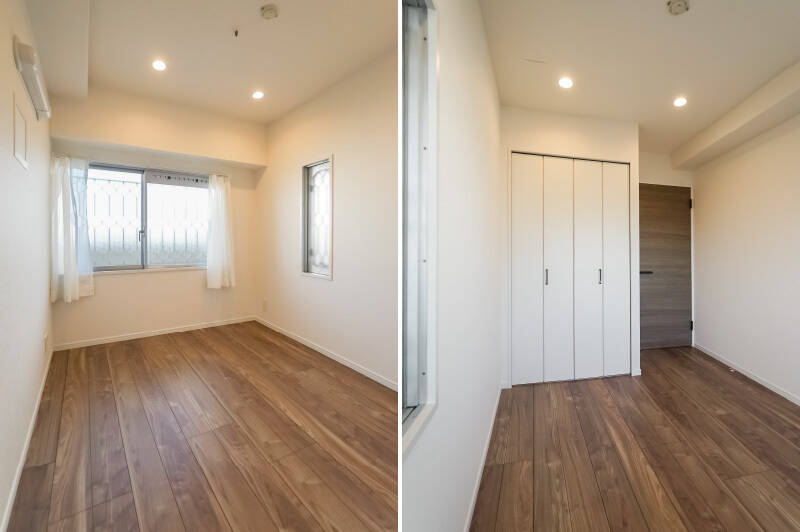 角住戸ではないものの、センターインの玄関で隣住戸との間に通路が設けられているため、いずれも共用廊下に面しながら、二面から光を取り込めます。