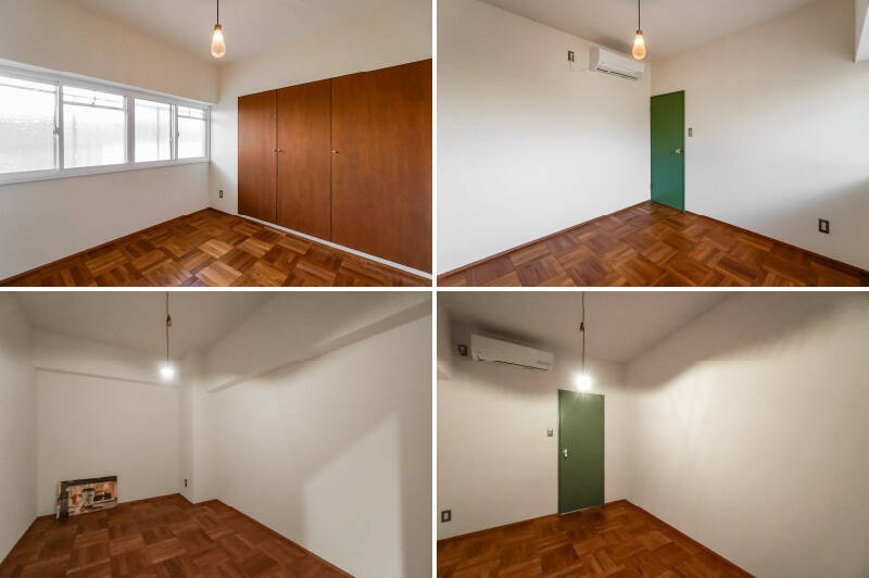 <b>上・</b>LDKの反対側にある、約4帖の洋室Ｂ。共用廊下に面した窓はインナーサッシ完備で、奥行きの深い収納も備わっています。／<b>下・</b>住戸の真ん中に位置する、約5帖のサービスルーム。納戸として使ってもいいですし、窓のない静けさを活かして書斎にするのもおすすめです。