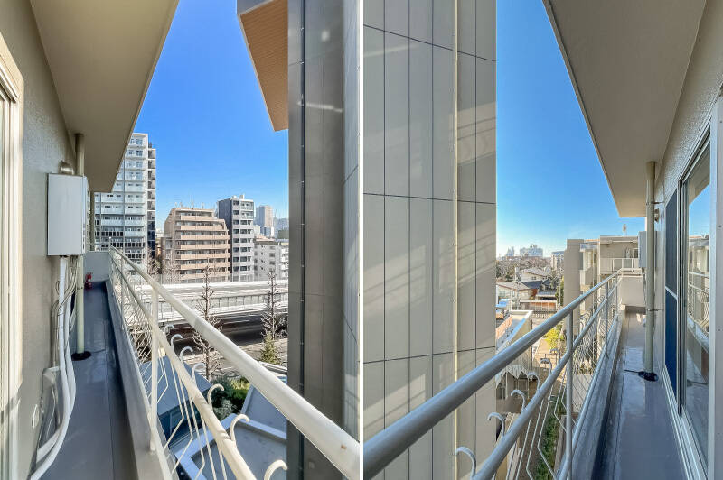 南側には隣接するビルが迫って建っています。ブラインドなどで目隠しすることで、視線を遮りながら日当たりを確保してみてくださいね。