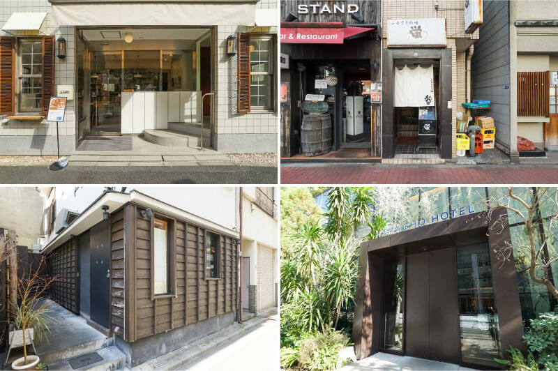 <b><b>左上・</b></b>昼間はブックカフェやワーキングスペースとして、夜にはビアバーとしてオープンしている、「STUDY（スタディ）」。（徒歩5分）／<b><b>右上・</b></b>「水天宮前」駅のすぐ近くにひっそりと佇む日本料理店、「蛍」。売主さまはここのおにぎりがお気に入りで、体調の優れないときにデリバリーをお願いするほどお好きなのだとか。（徒歩6分）／<b><b>左下・</b></b>「谷や和」では、季節を感じられる厳選された食材での店主おまかせのコース料理が堪能できます。売主さまは食事だけでなく、カウンターで職人仕事を眺めながらお話しするのも楽しいのだそう♪（徒歩5分）／<b><b>右下・</b></b>グリーンの外観が印象的な「HAMACHO HOTEL（浜町ホテル）」。宿泊施設に留まらず、気軽に利用できるラウンジやレストラン、工房を併設したチョコレートショップなども楽しめます。（徒歩4分）