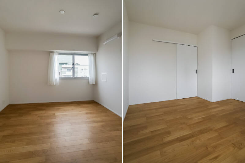 こちらの広さは約6.1帖。すべての居室にしっかりと広さが取られているのも、この住戸の特徴です。さて、出入り口の横に何やらもうひとつ扉が……