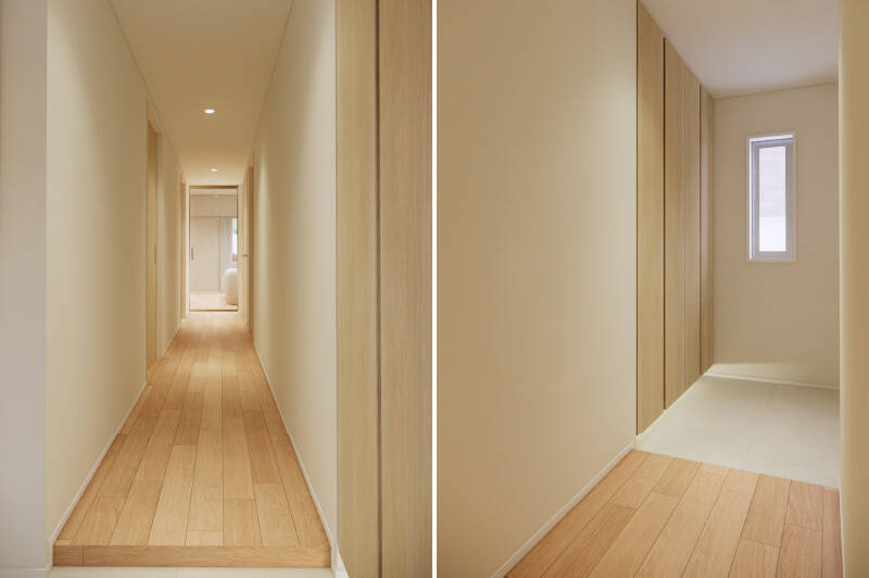 シューズボックスはトールタイプを採用。窓とLDKのガラスドアから自然光が届く、明るい空間です。