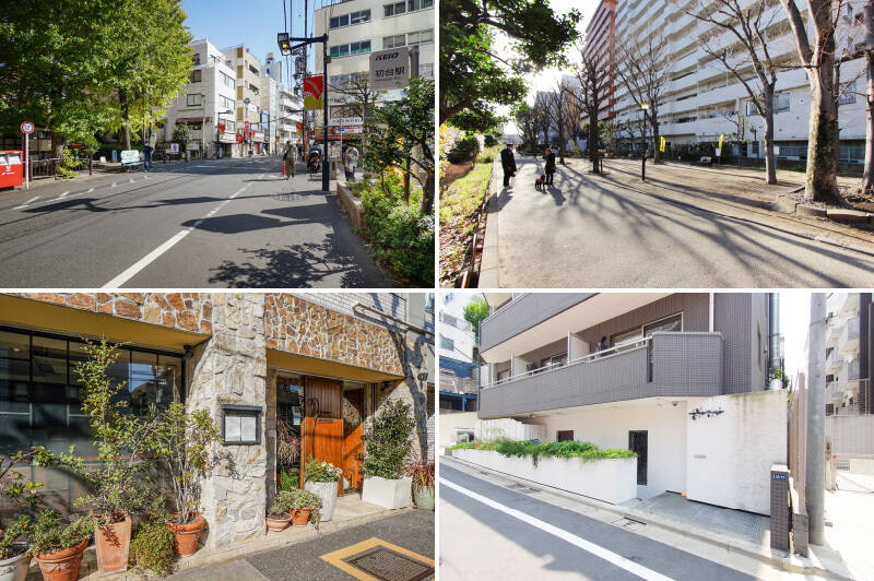 <p><b>左上・</b>最寄りの京王新線「初台」駅までは徒歩5分。お隣の新宿駅までの乗車時間は約2分です。/<b>右上・</b>「玉川上水旧水路緑道」までは徒歩2分。愛犬との日々のお散歩コースになりそう。/<b>左下・</b>フレンチレストラン「Kinoshita(キノシタ)」。本格派フレンチがリーズナブルに味わえる名店です。(徒歩6分)/<b>右下・</b>レストラン「Bon.nu(ボニュ)」は、素材を活かした芸術的なお料理が楽しめるお店。ぜひ記念日などに訪れてみては。(徒歩4分)</p>