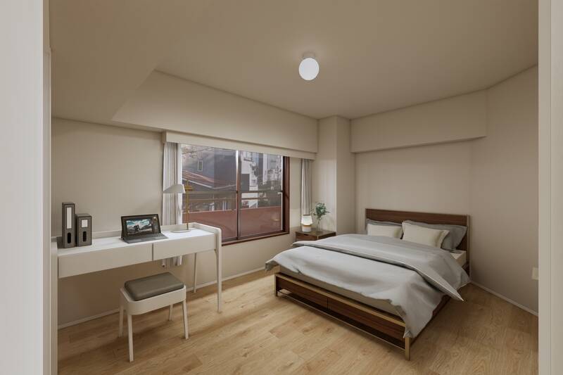 洋室は北東向き。ダブルベッドを置いても余裕のある広さです。