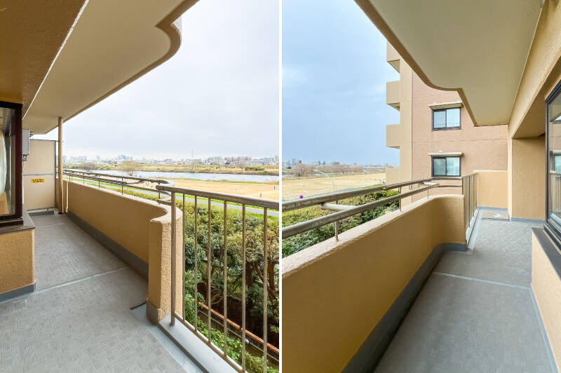 バルコニーは奥行きの浅い部分と深い部分に分かれていますが、LDKと同様にワイドスパン。日差しを遮るものがないので、お洗濯物の乾きがよさそうですね。