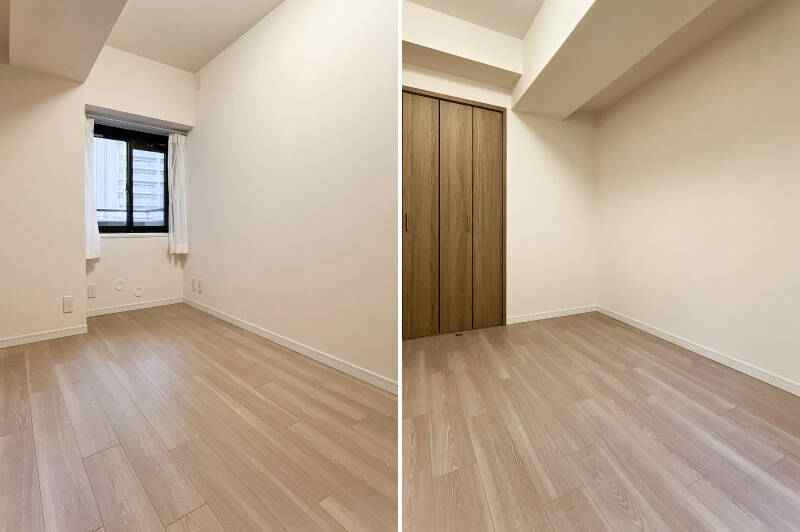 縦長の居室で、出入り口横にクローゼットが付いています。