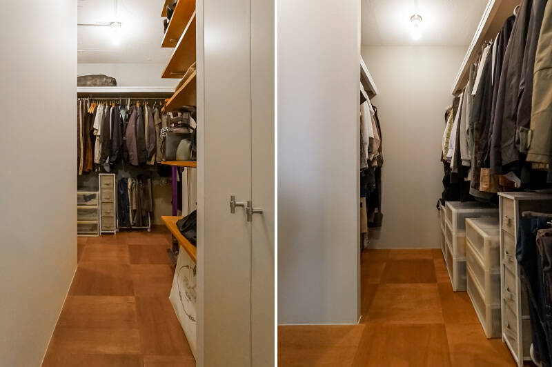 サニタリールームのもうひとつの扉の先にはウォークインクローゼット（WIC）があります。約3.2帖の広さなので、衣服や物が多い方も収納には困らなそうです。