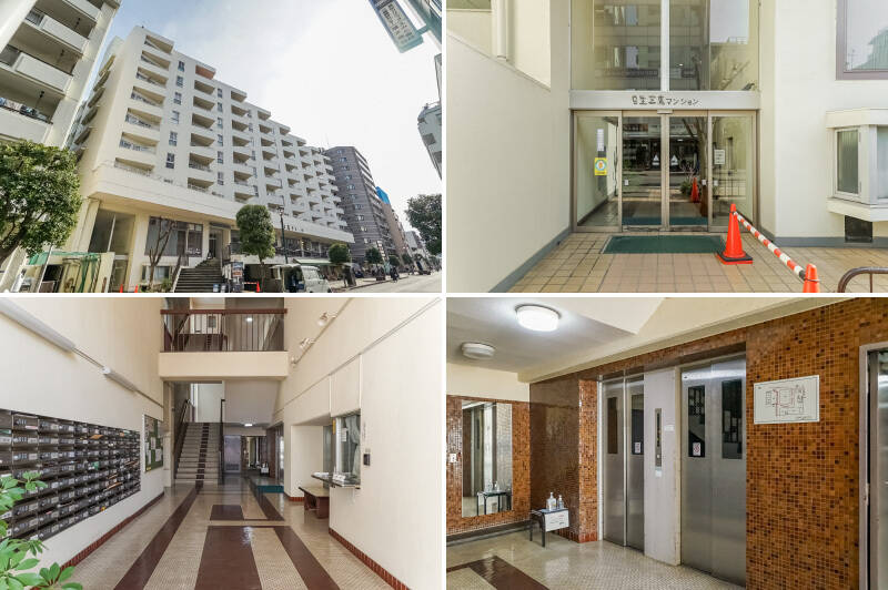 1972年に竣工した、総戸数102戸の大規模マンション。1、2階部分には複数のテナントが入居しています。管理人室、ポスト、駐車場などは1階に集まっていますよ。