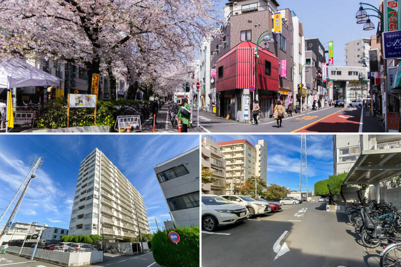 東急東横線「都立大学」駅から呑川緑道沿いを歩くこと7分。1972年築、地上13階建て、全78戸のマンションに到着です。
