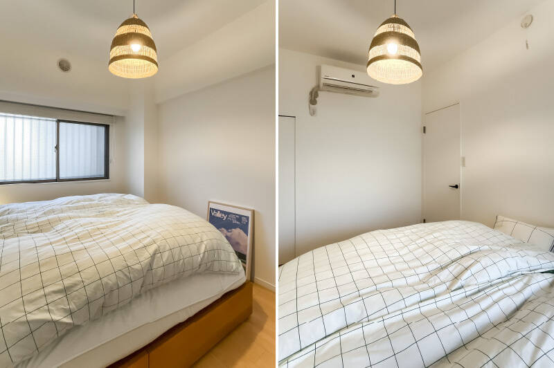 共用廊下に面した、西向きの居室。コンパクトな収納がひとつ備わっています。