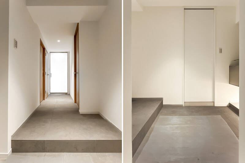 玄関扉を開けると、シンプルで上質な空気が流れる空間が広がっています。