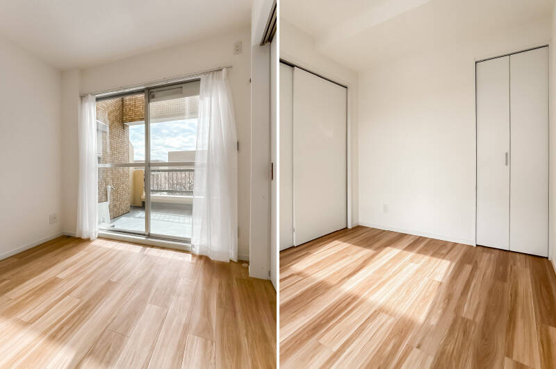 引き戸を閉じると約5.3帖の居室が完成。南東向きで陽がよく入ります。