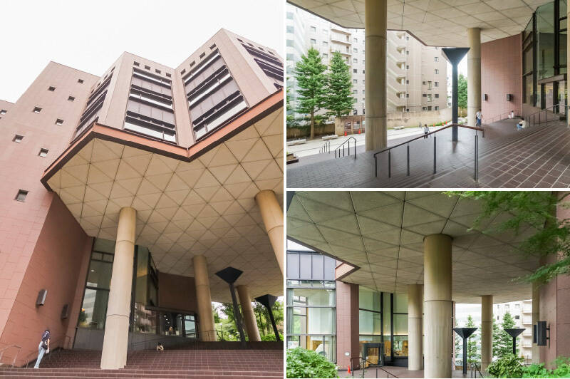 六⾓形を組み合わせた形状が特徴の地上5階建ての「横浜市中央図書館」。約130万冊と膨大な蔵書数を誇る、横浜市民の憩いの場所です。ここなら、1日中どっぷり読書に浸れますよ。（徒歩4分）