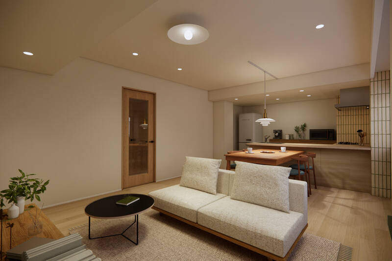 LDKの広さは16.7帖。床材には、突板フローリングを使用します。木の温もりを感じていただけますよ。