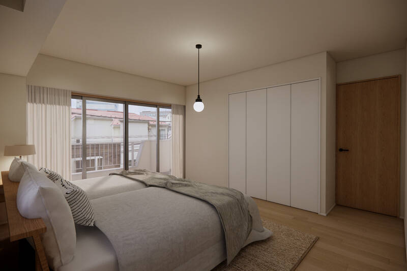 LDKと同じ南東と、バルコニー側の南西向きに窓がある洋室。クローゼットも備わります。
