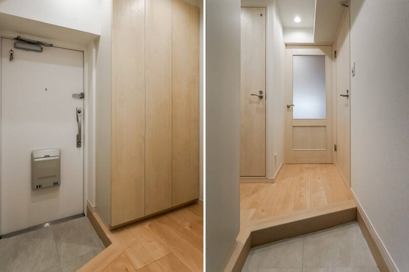 玄関には、トールサイズのシューズボックスのほか、奥行き深めの収納がひとつ設置されています。