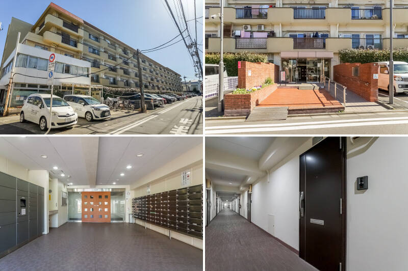 1975年竣工、総戸数141戸。広々とした共用ホールには、宅配ボックス・メールボックス・管理人室があります。共用廊下は内廊下設計、玄関扉はダブルロック仕様です。