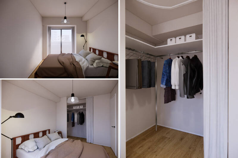 <b>左・</b>洋室AはLDKと隣接する西向き。やわらかな光が入り、落ち着きを感じる空間です。/<b>右・</b>ゆとりを持って衣類や季節家電を収納できる大型のクローゼットを用意します。