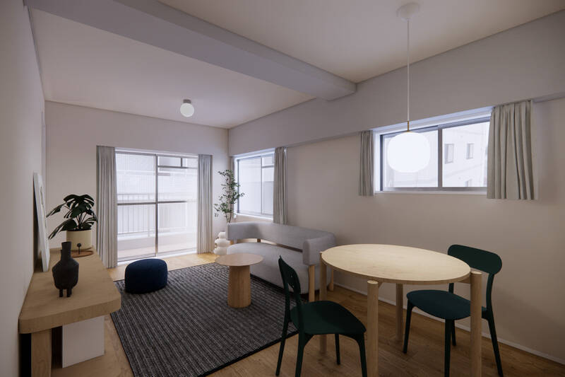 南西と北西向きの窓から、暖かな陽が差し込むリビングダイニング(LD)。窓が多く配置され、開放感があります。