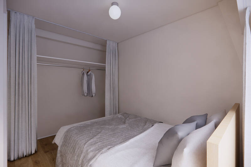 クローゼットは、カーテンで仕切れる仕様になっています。