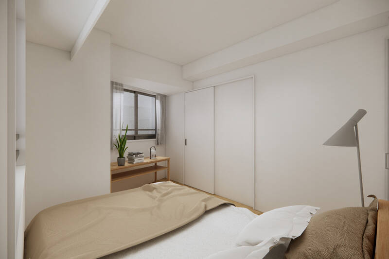 西側の窓部分は壁が斜めになっています。CGイメージのように、棚を置いたり、コンパクトなデスクを置いたりすると、スペースを有効活用できそうです。