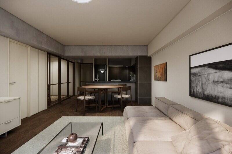 内装はあえて過度な装飾をせず、アートが映える「余白」を意識したデザインに。床にはダークトーンのオーク材を使用。