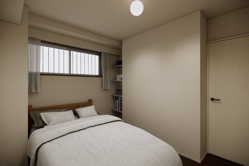 洋室Cは共用廊下に面する北西向き。クローゼットのほかにも、窓際に棚を設置します。