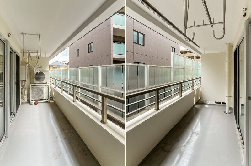 幅と奥行き、ともにゆとりのあるバルコニー。南東向きなので、日当たりは良好ですよ。