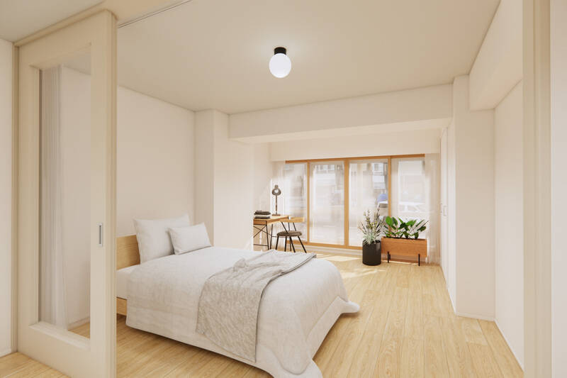 LDKと隣接する、約11.3帖の洋室A。ベッドのほかにもデスクなどを置ける広さです。