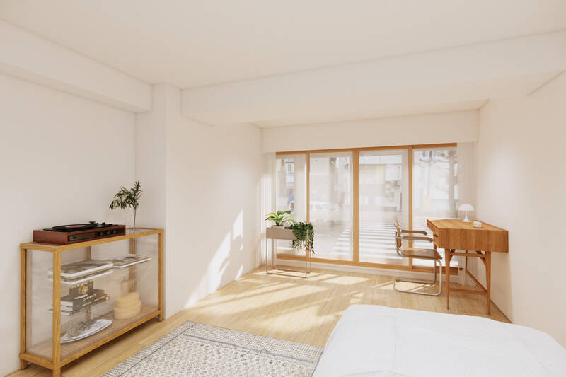 洋室Bは南西向き。インナーサッシの木枠がデザインのアクセントになっています。