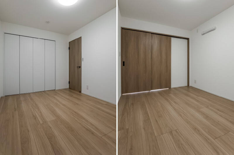 リビング側の引き戸の先は、約6帖の洋室A。折れ戸2枚分のクローゼットも備わっています。