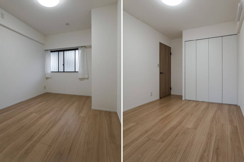 こちらは約5.8帖の洋室B。共用廊下側に北東向きの窓がついています。折れ戸2枚分のクローゼットもありますよ。