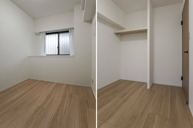 約3.7帖の洋室C。こちらも共用廊下に面している居室です。オープンクローゼットが備わっています。