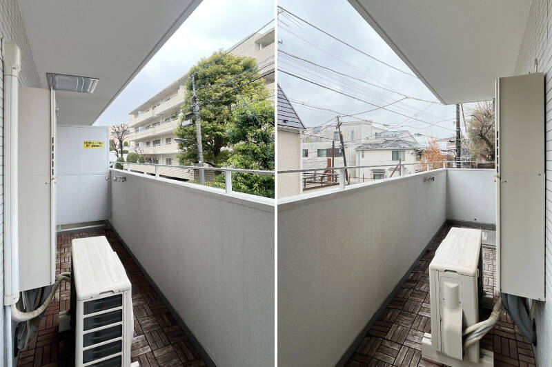 バルコニーの幅はしっかりと確保。物干し金具が備わっています。