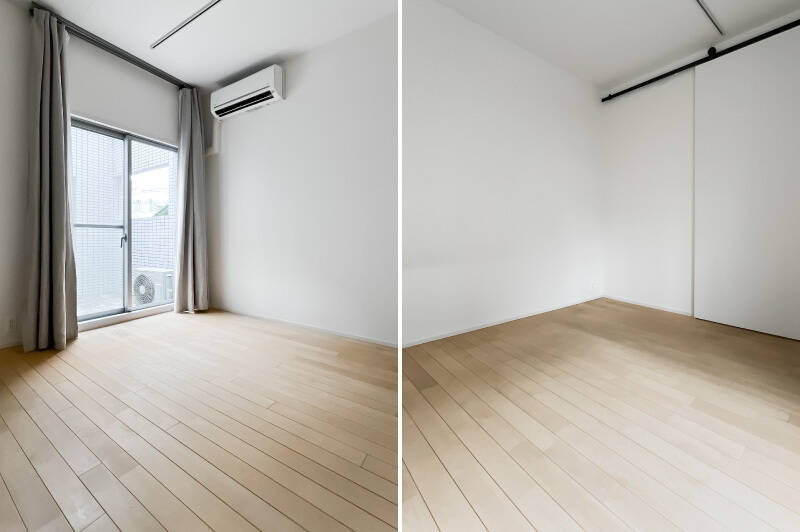 南東向きに開口した窓が備わった、シンプルな洋室。クローゼットが備わっています。