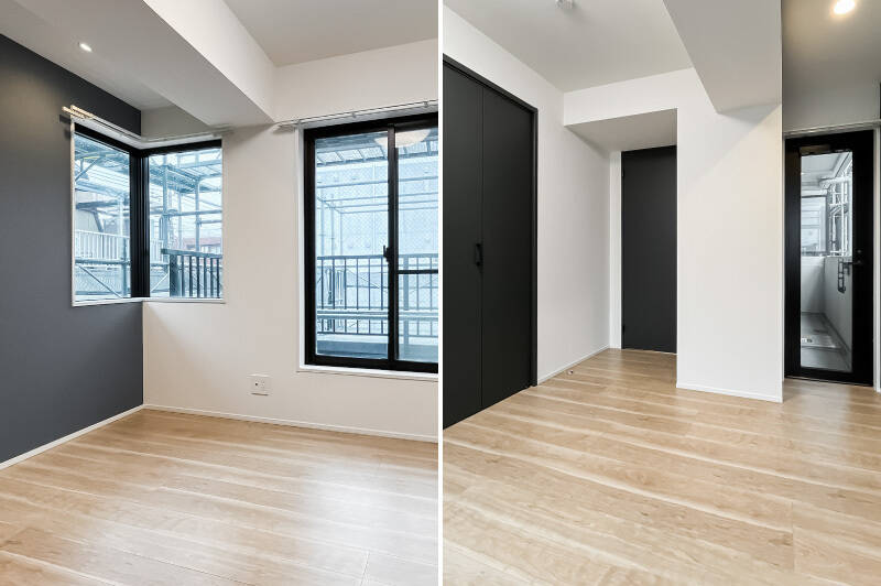 ルーフバルコニーにもバルコニーにも出られる居室です。お子さま部屋にする場合は、安全対策に気を付けたいですね。