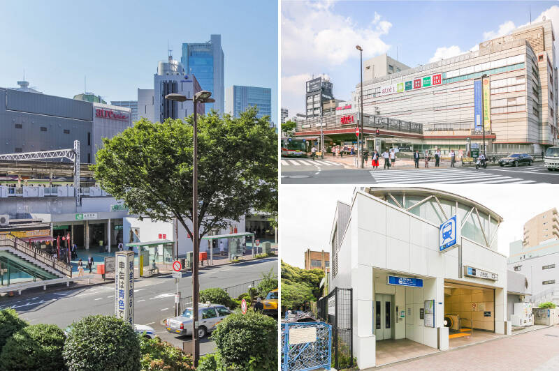 <p><b>左・</b>「五反田」駅はJR線と都営浅草線、東急池上線が利用でき、アクセス良好。駅直結の商業施設「アトレ五反田」や「五反田東急スクエア」があり、周辺には飲食店も多く集まる活気のある街です。（徒歩10分）／<b>右上・</b>最寄りの「目黒」駅には、駅直結の「アトレ目黒」があり、カフェやアパレル、雑貨など幅広いお店が揃っています。ちょっとしたお買い物にも便利。JR線に加え、東京メトロ南北線・都営三田線・東急目黒線も利用可能です。（徒歩9分）／<b>右下・</b>東京メトロ南北線・都営三田線が通る「白金台」駅周辺には、「国立科学博物館附属自然教育園」や「東京都庭園美術館」があり、都会の中でも緑や文化に触れられる環境が整っています。（徒歩11分）</p>